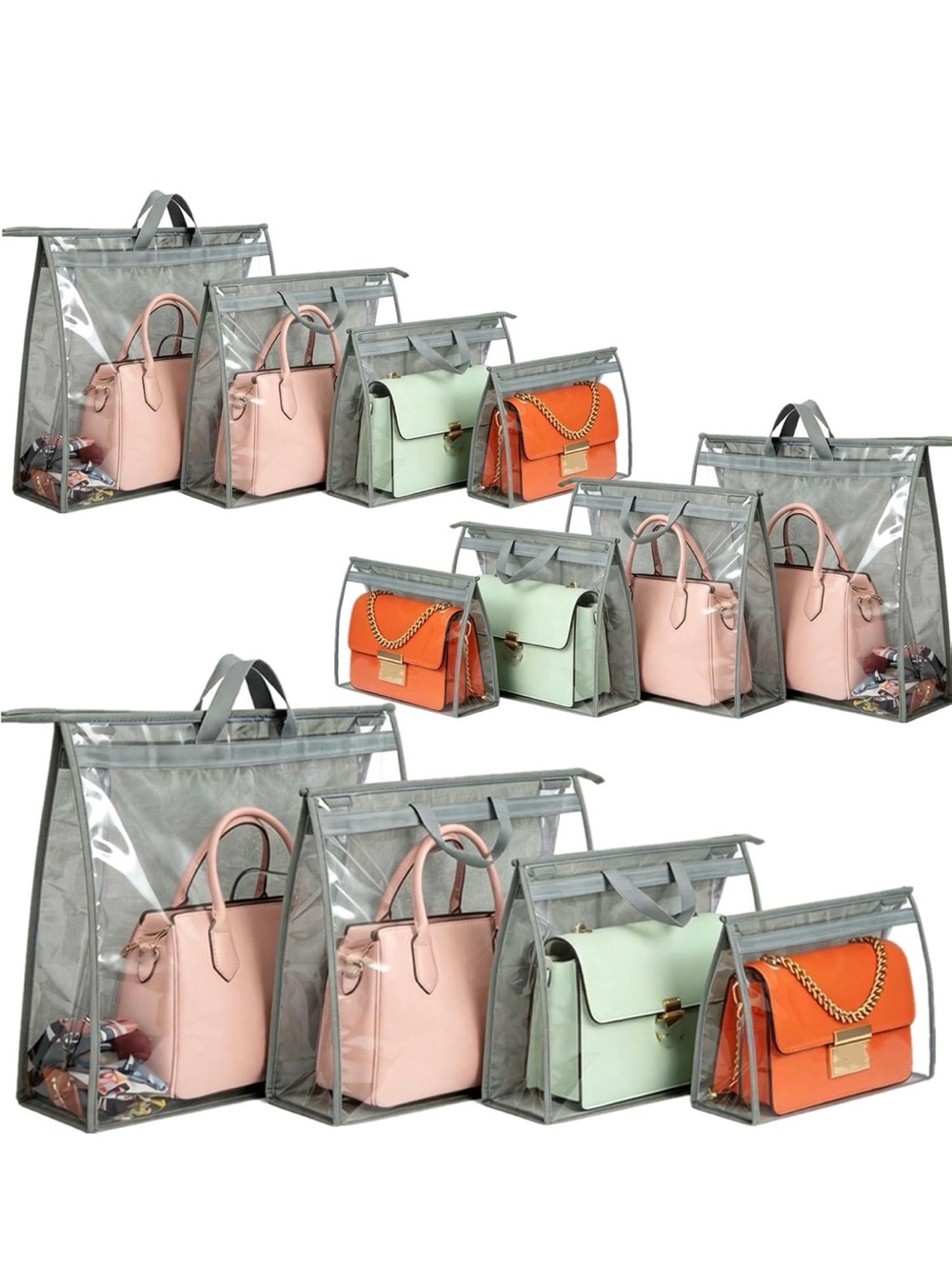 12 Packs Dust Bags for Handbag, Clear Purse Storage Organizer Bag
